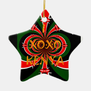 Afrikansk-inspirerad Kenya Flagga Abstrakt Art Julgransprydnad Keramik