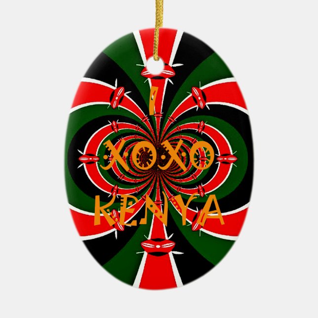 Afrikansk-inspirerad Kenya Flagga Abstrakt Art Julgransprydnad Keramik (Framsidan)