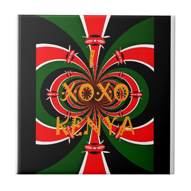 Afrikansk-inspirerad Kenya Flagga Abstrakt Art Kakelplatta (Framsidan)