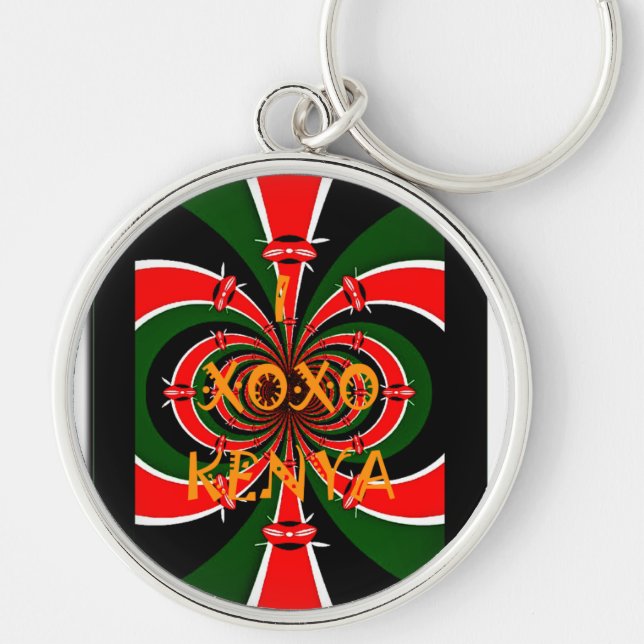 Afrikansk-inspirerad Kenya Flagga Abstrakt Art Rund Silverfärgad Nyckelring (Framsidan)