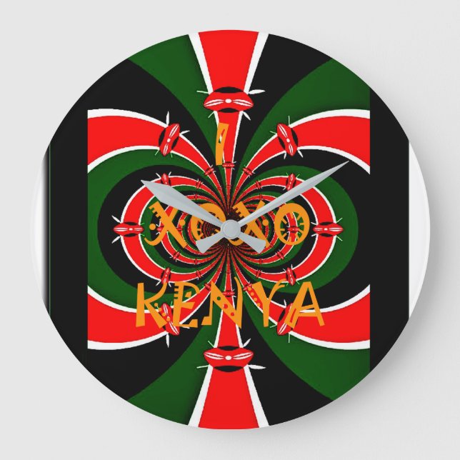 Afrikansk-inspirerad Kenya Flagga Abstrakt Art Stor Klocka (Framsida)