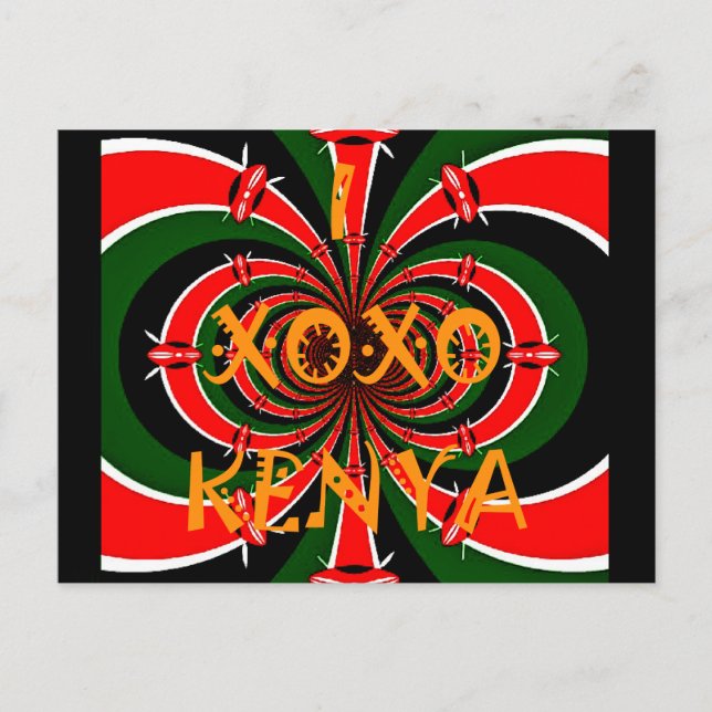 Afrikansk-inspirerad Kenya Flagga Abstrakt Art Vykort (Framsida)