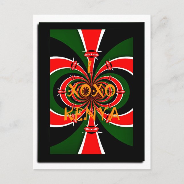 Afrikansk-inspirerad Kenya Flagga Abstrakt Art Vykort (Framsida)