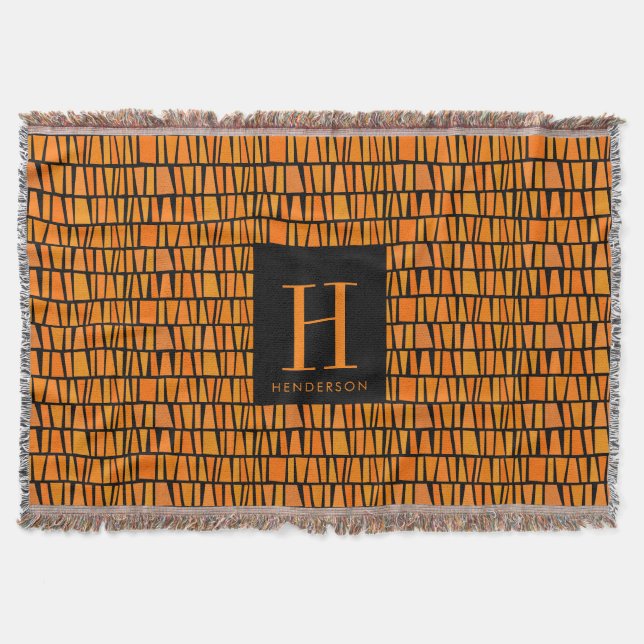Afrikansk inspirerad Orange Domino Mönster Monogra Filt (Framsidan)