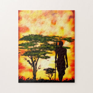 Afrikansk jägare med Spear Jigszle Puzzle Pussel
