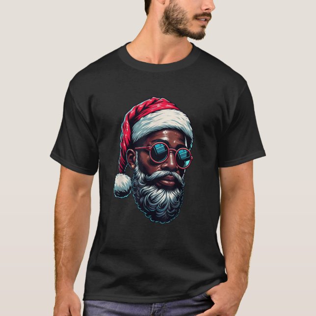 Afrikansk jul Pajama Julafton Afro Santa T Shirt (Framsida)