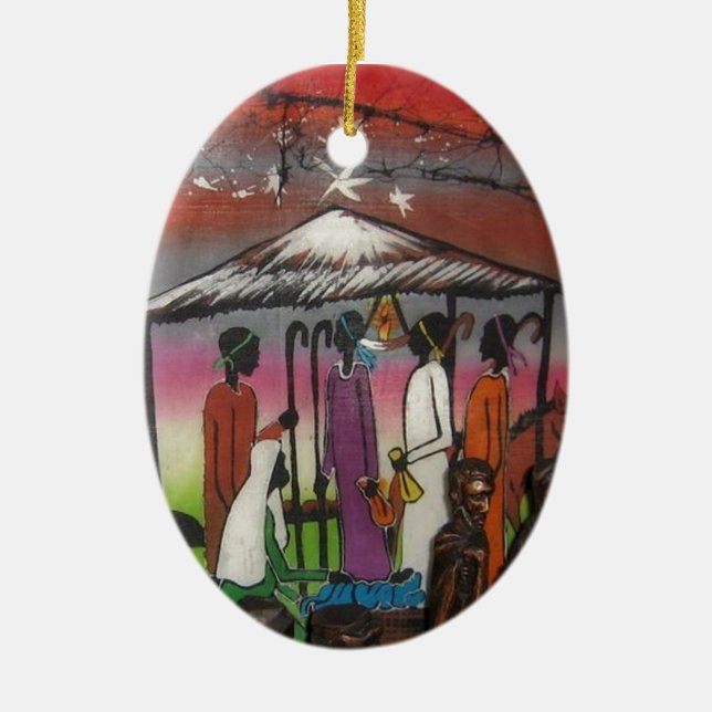 Afrikansk juljulkrubba julgransprydnad keramik (Framsidan)