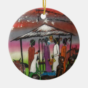 Afrikansk juljulkrubba julgransprydnad keramik