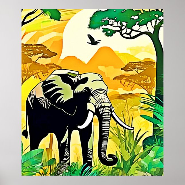 Afrikansk jungle Elephant Art Design Poster (Framsidan)