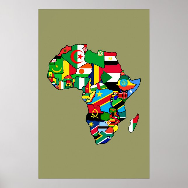 Afrikansk Karta i Afrika flaggor i land kartor Poster (Framsidan)