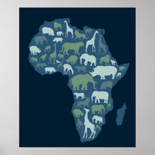 Afrikansk karta med silhuett poster