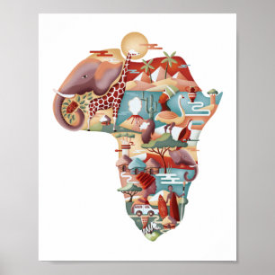 Afrikansk karta vilt- och kultursamling Poster