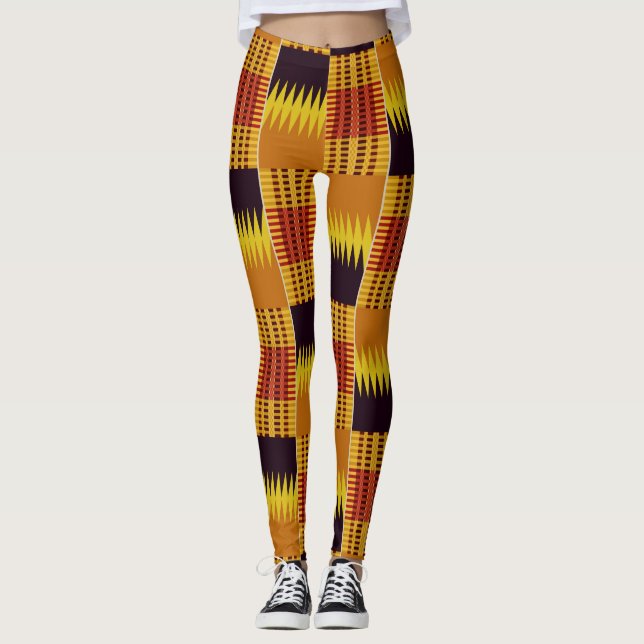 Afrikansk kente Mönster Ceremonial Textil Leggings (Framsida)