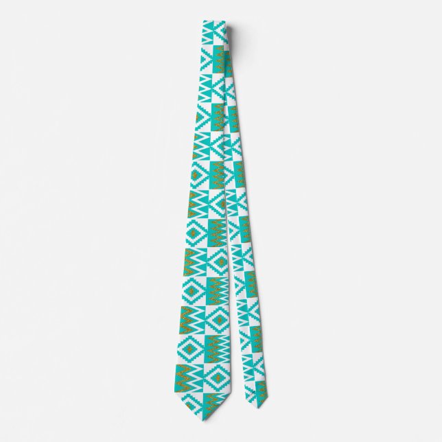 Afrikansk Kente Trasa White Aqua Teal Blue Necktie Slips (Framsida)
