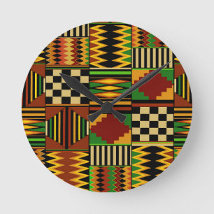 Afrikansk Kente-tygdesign för kunglig användning Rund Klocka