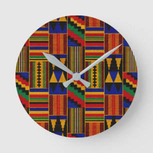 Afrikansk Kente-tygduk Rund Klocka
