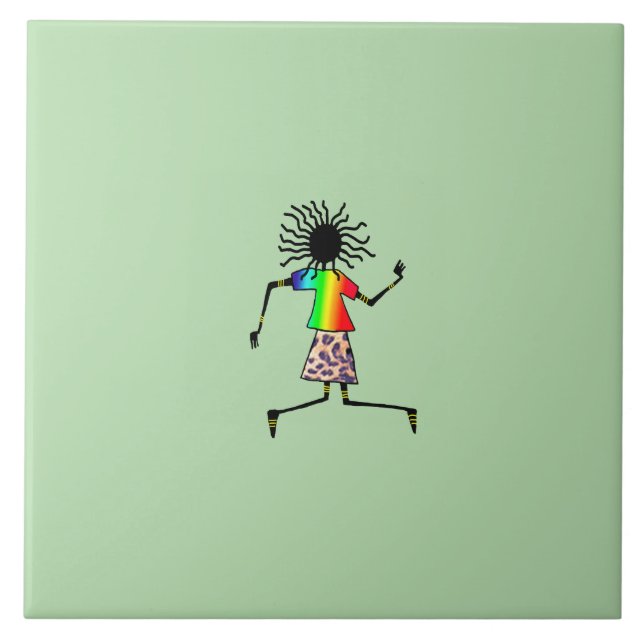 Afrikansk konst, Cute Lycklig Dancer Kakelplatta (Framsidan)