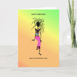 Afrikansk konst, färgfull Woman Warrior Birthday Kort