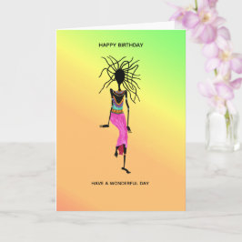 Afrikansk konst, färgfull Woman Warrior Birthday Kort