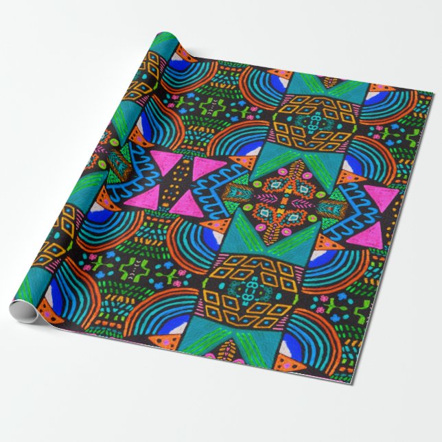 Afrikansk konst teckning. Sömlös aztec mönster. Ch Presentpapper (Utrullad)
