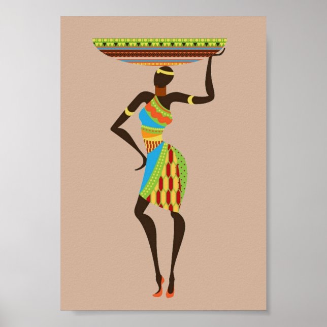 Afrikansk konst Tribal dam med basket Poster (Framsidan)