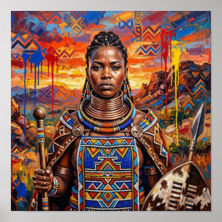 Afrikansk krigardrottning, svart kvinnlig väggkons poster