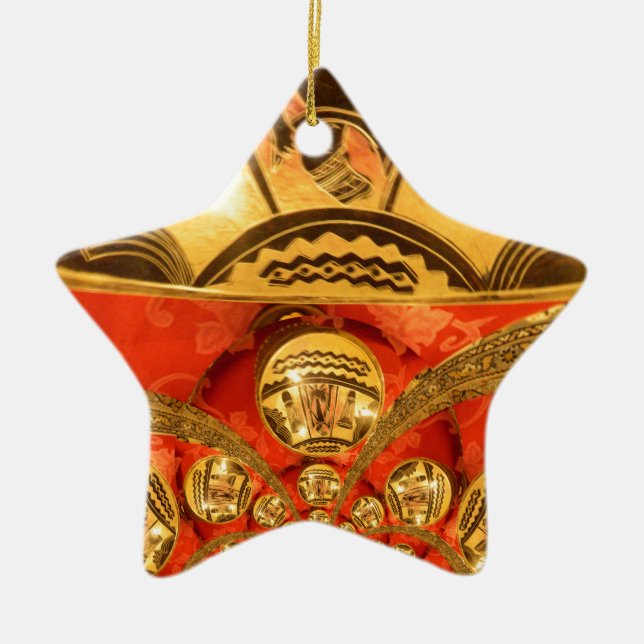 Afrikansk kulturkonst: Rik Golden Red Design Julgransprydnad Keramik (Framsidan)