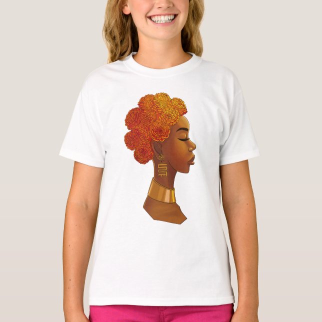 Afrikansk kunglig blomma hårflicka t shirt (Framsida)