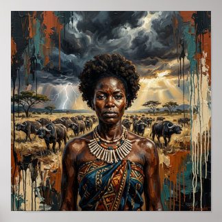 Afrikansk kvinna buffel affisch, svart drottning k poster