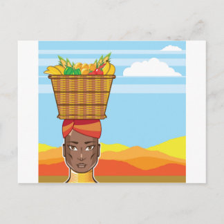 Afrikansk kvinna med basket i mat vykort