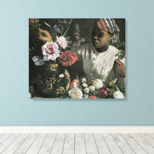 Afrikansk kvinna med pioner av Frederic Bazille, b Canvastryck