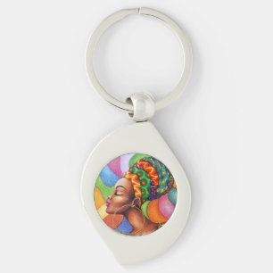 Afrikansk kvinna med Vax traditionell struktur Swirl Silverfärgad Nyckelring