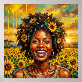 Afrikansk kvinna solros konst, svart kvinna väggko poster