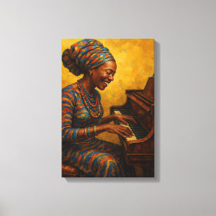 Afrikansk kvinna som spelar Piano med Glatta uttry Canvastryck