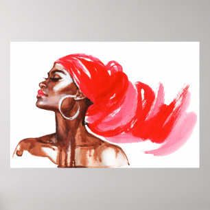 Afrikansk kvinna, vattenfärgen porträtt, mode st poster