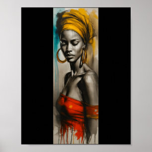 Afrikansk kvinnas huvudomslag konst skiss melanin poster