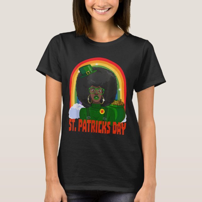 Afrikansk kvinnlig leprechaun St. Patrick's D. T Shirt (Framsida)