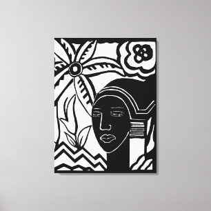 Afrikansk kvinnodjungel abstrakt svart bläck art canvastryck