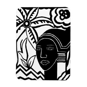 Afrikansk kvinnodjungel abstrakt svart bläck art magnet