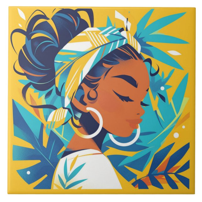 Afrikansk kvinnopanel kakelplatta (Framsidan)