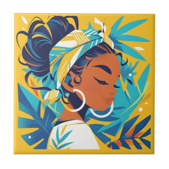 Afrikansk kvinnopanel kakelplatta (Framsidan)