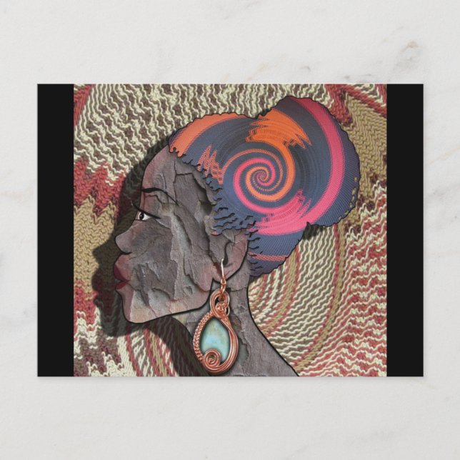 Afrikansk kvinnoprofil på ett vävt basket vykort (Framsida)