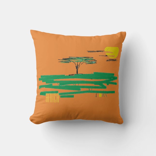 Afrikansk landskapsmålning Afrika Kuddcoverte Kudde (Framsida)