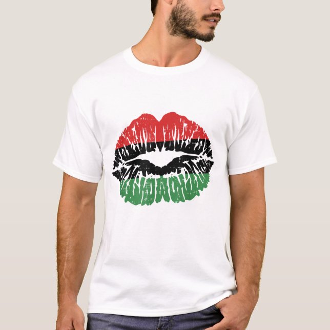 Afrikansk Läppar Flagga Melanin Black History Mont T Shirt (Framsida)