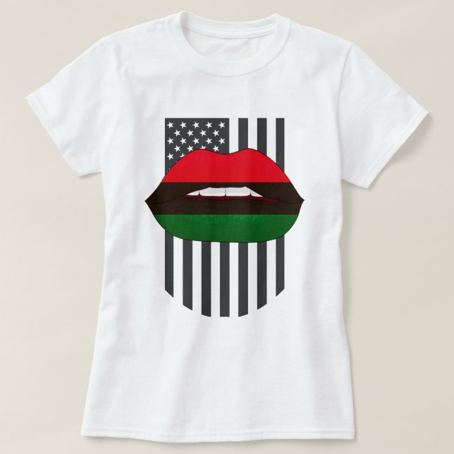 Afrikansk Läppar Red Grönt Black History Månad T Shirt (Design framsida)