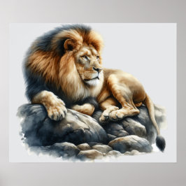 Afrikansk Lejon i vattenfärg Poster