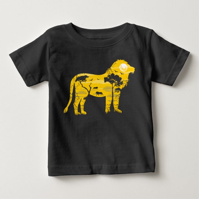 Afrikansk Lejon Savann Fullmåne Siluett T Shirt (Framsida)