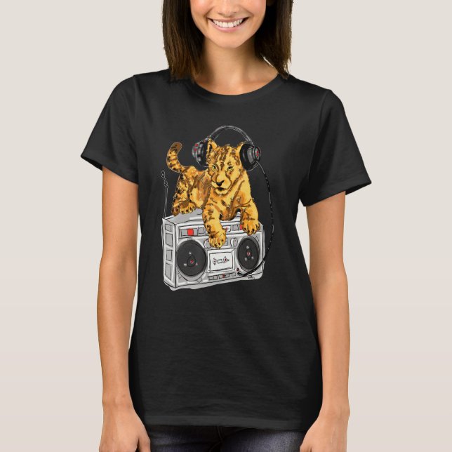 Afrikansk Lejon Unge-boombox Blaster Hip hop efter T Shirt (Framsida)