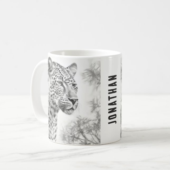 Afrikansk leopard Pencil Teckning Kaffemugg (Framsida vänster)