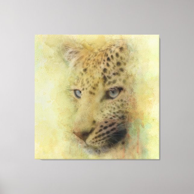  Afrikansk leopard vilda djur akvarellporträtt  Canvastryck (Framsida)